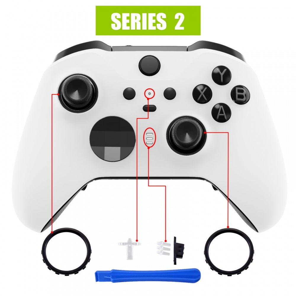 eXtremeRate Retail White Soft Touch Grip Faceplate Cover, Front Housing Shell Case Replacement Kit for Xbox One Elite Series 2 Controller (Model 1797 and Core Model 1797) - Thumbstick Accent Rings Included - ELP308