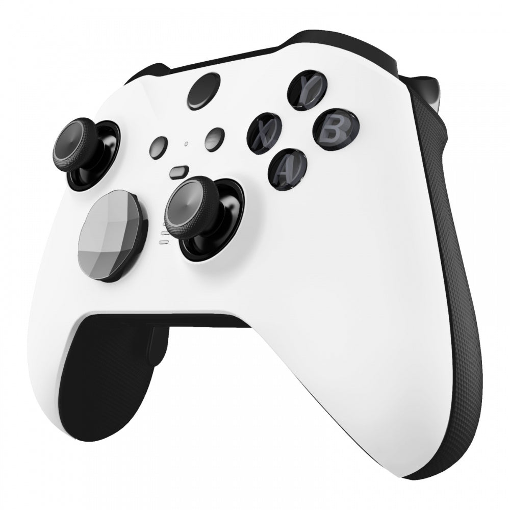 eXtremeRate Retail White Soft Touch Grip Faceplate Cover, Front Housing Shell Case Replacement Kit for Xbox One Elite Series 2 Controller (Model 1797 and Core Model 1797) - Thumbstick Accent Rings Included - ELP308