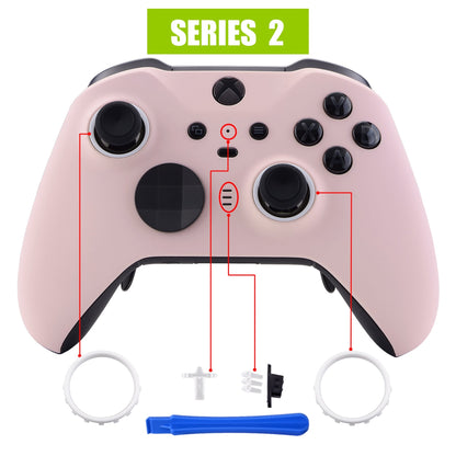 eXtremeRate Retail Cherry Blossoms Pink Soft Touch Grip Faceplate Cover, Front Housing Shell Case Replacement Kit for Xbox One Elite Series 2 Controller (Model 1797 and Core Model 1797) - Thumbstick Accent Rings Included - ELP312