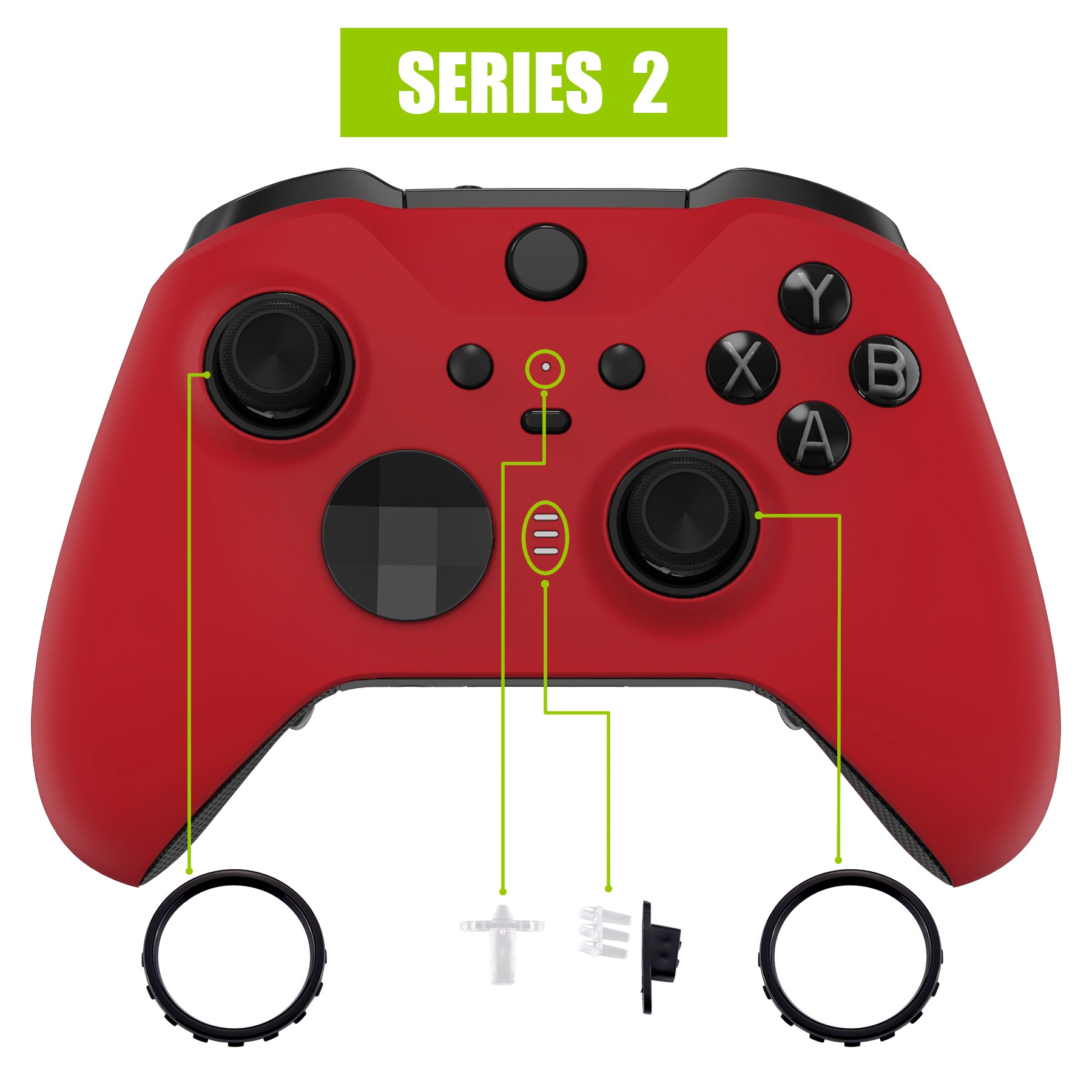 eXtremeRate Retail Passion Red Soft Touch Grip Faceplate Cover, Front Housing Shell Case Replacement Kit for Xbox One Elite Series 2 Controller (Model 1797 and Core Model 1797) - Thumbstick Accent Rings Included - ELP332