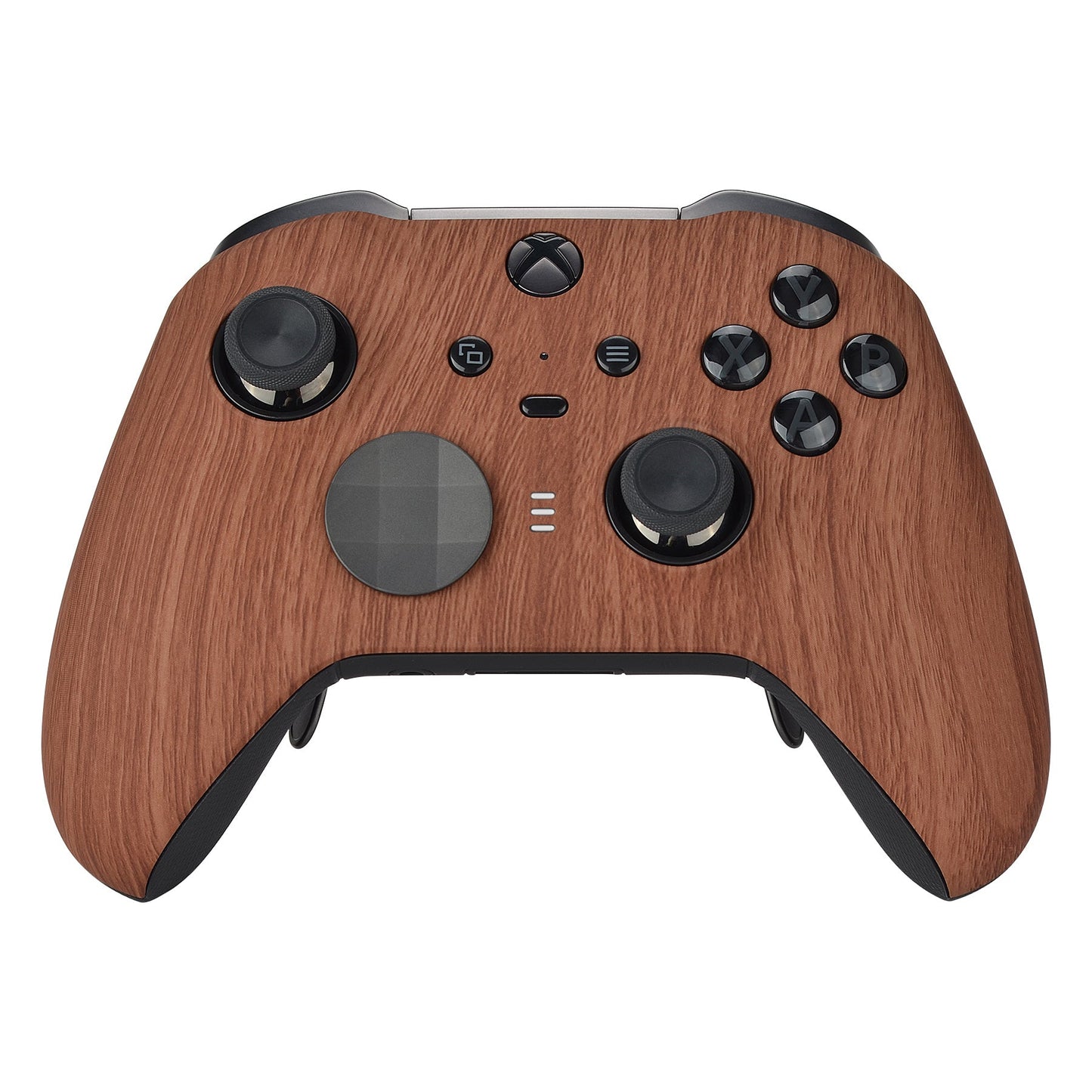 eXtremeRate Retail Wood Grain Patterned Faceplate Cover, Soft Touch Front Housing Shell Case Replacement Kit for Xbox One Elite Series 2 Controller (Model 1797 and Core Model 1797) - Thumbstick Accent Rings Included - ELS201