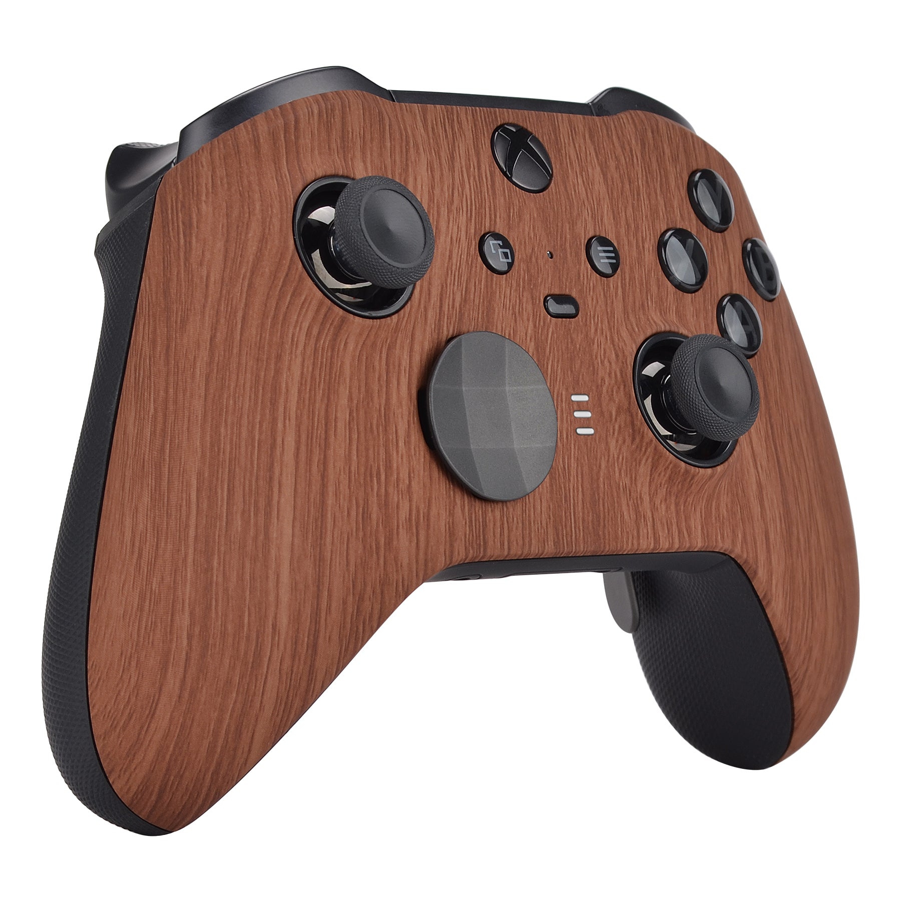 eXtremeRate Retail Wood Grain Patterned Faceplate Cover, Soft Touch Front Housing Shell Case Replacement Kit for Xbox One Elite Series 2 Controller (Model 1797 and Core Model 1797) - Thumbstick Accent Rings Included - ELS201