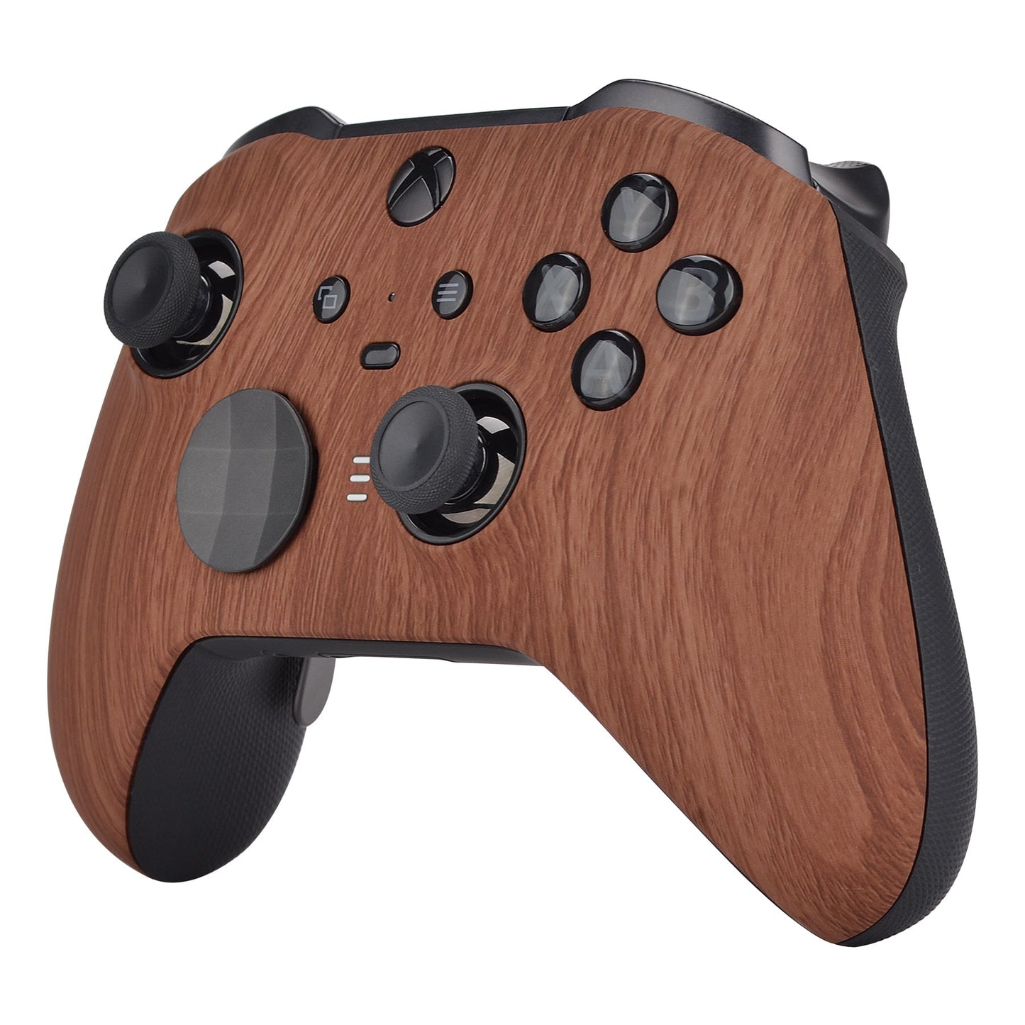 eXtremeRate Retail Wood Grain Patterned Faceplate Cover, Soft Touch Front Housing Shell Case Replacement Kit for Xbox One Elite Series 2 Controller (Model 1797 and Core Model 1797) - Thumbstick Accent Rings Included - ELS201