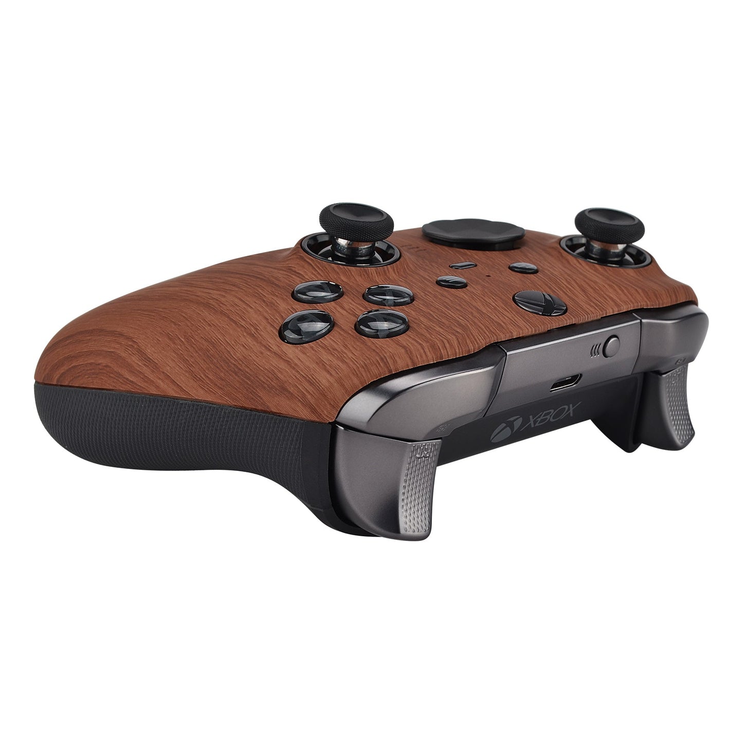 eXtremeRate Retail Wood Grain Patterned Faceplate Cover, Soft Touch Front Housing Shell Case Replacement Kit for Xbox One Elite Series 2 Controller (Model 1797 and Core Model 1797) - Thumbstick Accent Rings Included - ELS201