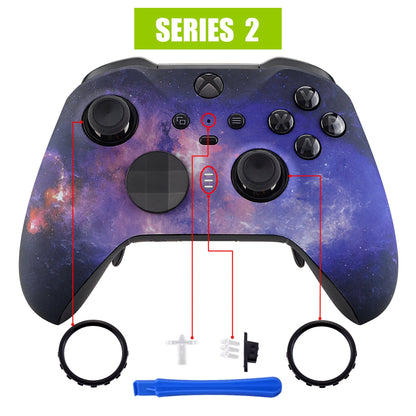 eXtremeRate Retail Nebula Galaxy Patterned Faceplate Cover, Soft Touch Front Housing Shell Case Replacement Kit for Xbox One Elite Series 2 Controller (Model 1797 and Core Model 1797) - Thumbstick Accent Rings Included - ELT101