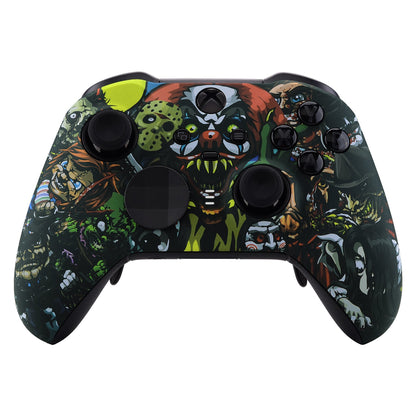 eXtremeRate Retail Scary Party Patterned Faceplate Cover, Soft Touch Front Housing Shell Case Replacement Kit for Xbox One Elite Series 2 Controller (Model 1797 and Core Model 1797) - Thumbstick Accent Rings Included - ELT104