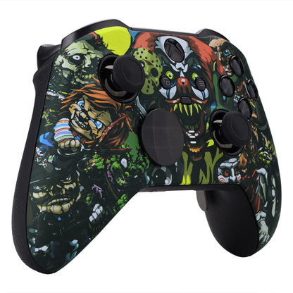 eXtremeRate Retail Scary Party Patterned Faceplate Cover, Soft Touch Front Housing Shell Case Replacement Kit for Xbox One Elite Series 2 Controller (Model 1797 and Core Model 1797) - Thumbstick Accent Rings Included - ELT104