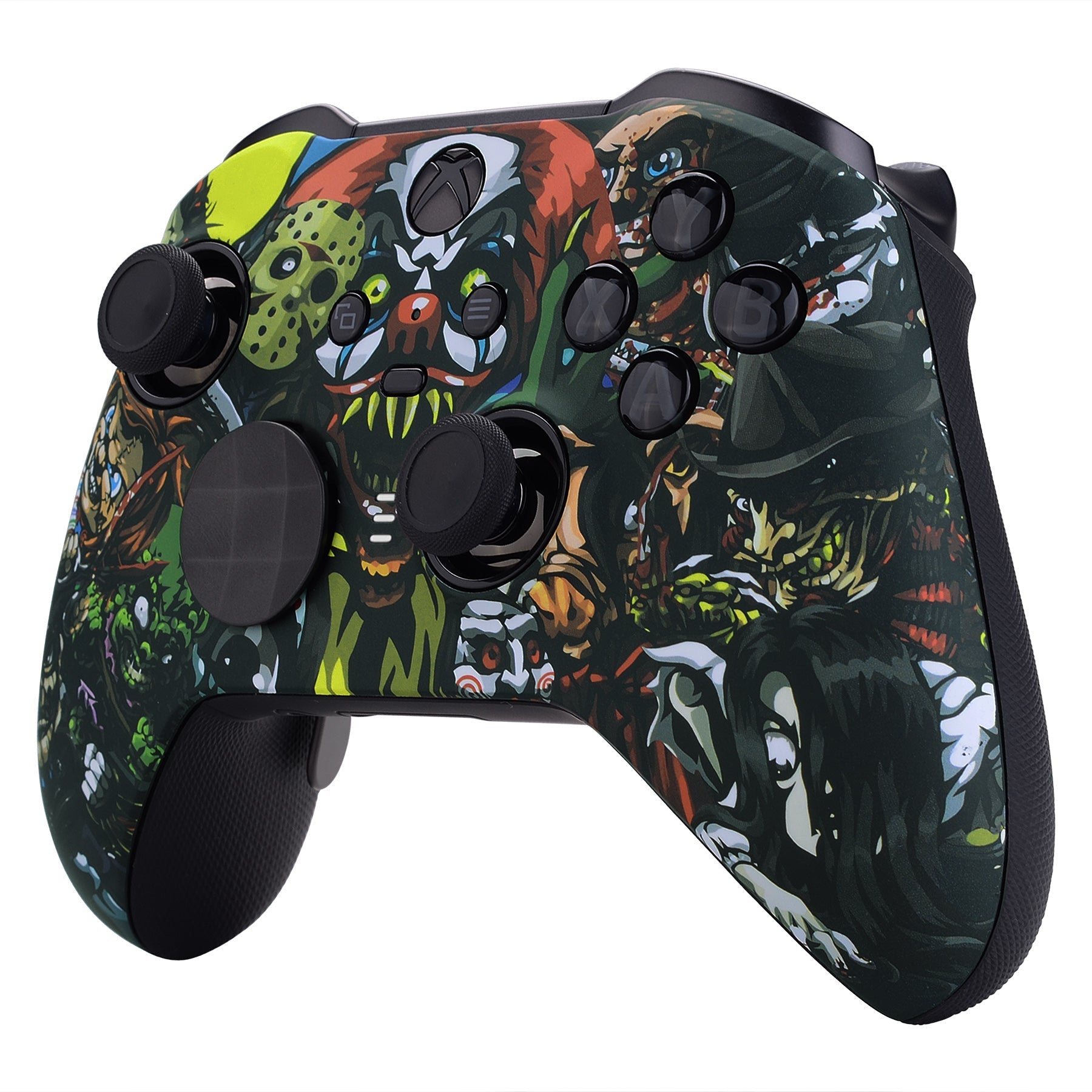 eXtremeRate Retail Scary Party Patterned Faceplate Cover, Soft Touch Front Housing Shell Case Replacement Kit for Xbox One Elite Series 2 Controller (Model 1797 and Core Model 1797) - Thumbstick Accent Rings Included - ELT104