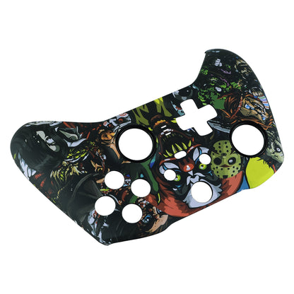 eXtremeRate Retail Scary Party Patterned Faceplate Cover, Soft Touch Front Housing Shell Case Replacement Kit for Xbox One Elite Series 2 Controller (Model 1797 and Core Model 1797) - Thumbstick Accent Rings Included - ELT104