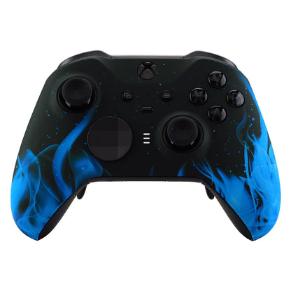 eXtremeRate Retail Blue Flame Patterned Faceplate Cover, Soft Touch Front Housing Shell Case Replacement Kit for Xbox One Elite Series 2 Controller (Model 1797 and Core Model 1797) - Thumbstick Accent Rings Included - ELT105