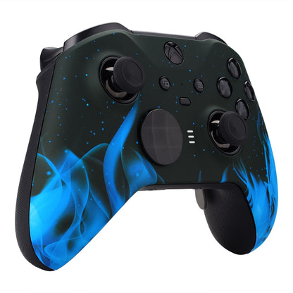 eXtremeRate Retail Blue Flame Patterned Faceplate Cover, Soft Touch Front Housing Shell Case Replacement Kit for Xbox One Elite Series 2 Controller (Model 1797 and Core Model 1797) - Thumbstick Accent Rings Included - ELT105