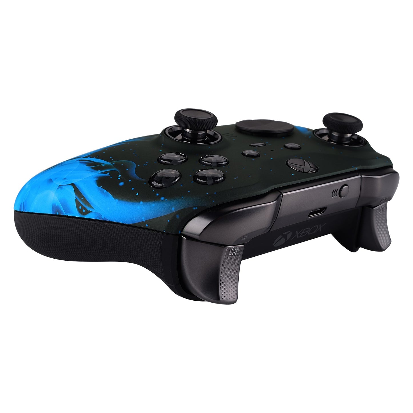 eXtremeRate Retail Blue Flame Patterned Faceplate Cover, Soft Touch Front Housing Shell Case Replacement Kit for Xbox One Elite Series 2 Controller (Model 1797 and Core Model 1797) - Thumbstick Accent Rings Included - ELT105