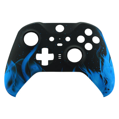 eXtremeRate Retail Blue Flame Patterned Faceplate Cover, Soft Touch Front Housing Shell Case Replacement Kit for Xbox One Elite Series 2 Controller (Model 1797 and Core Model 1797) - Thumbstick Accent Rings Included - ELT105