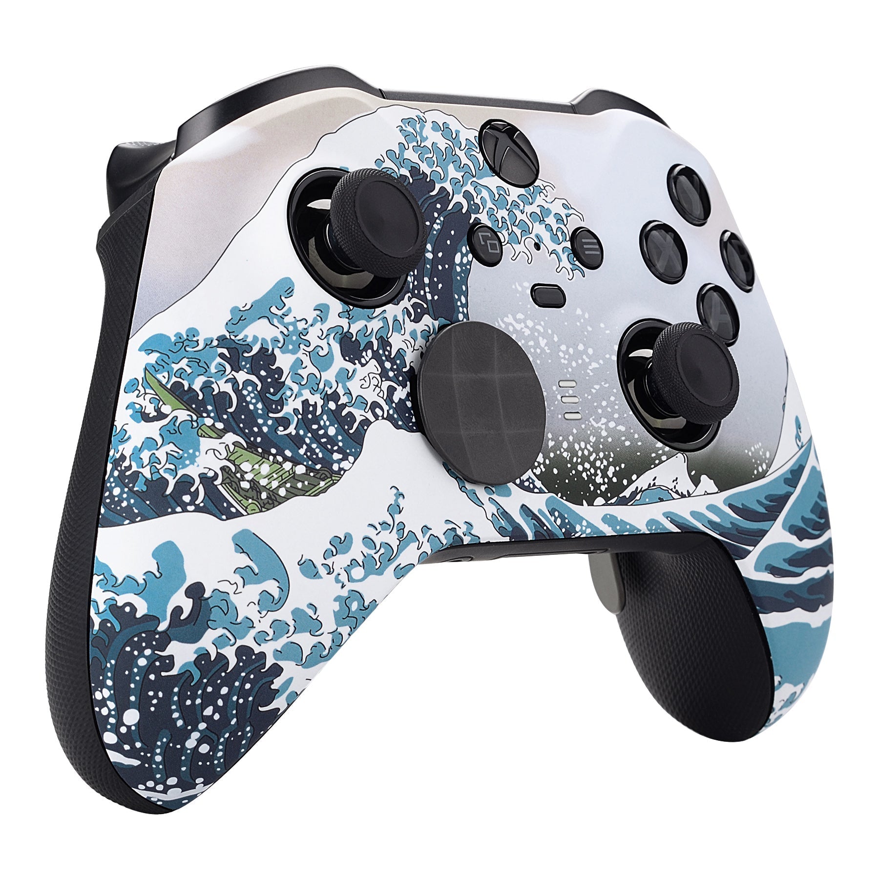 eXtremeRate Retail The Great Wave Patterned Faceplate Cover, Soft Touch Front Housing Shell Case Replacement Kit for Xbox One Elite Series 2 Controller (Model 1797 and Core Model 1797) - Thumbstick Accent Rings Included - ELT106