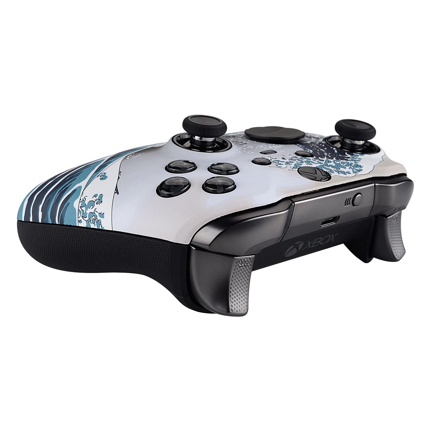 eXtremeRate Retail The Great Wave Patterned Faceplate Cover, Soft Touch Front Housing Shell Case Replacement Kit for Xbox One Elite Series 2 Controller (Model 1797 and Core Model 1797) - Thumbstick Accent Rings Included - ELT106