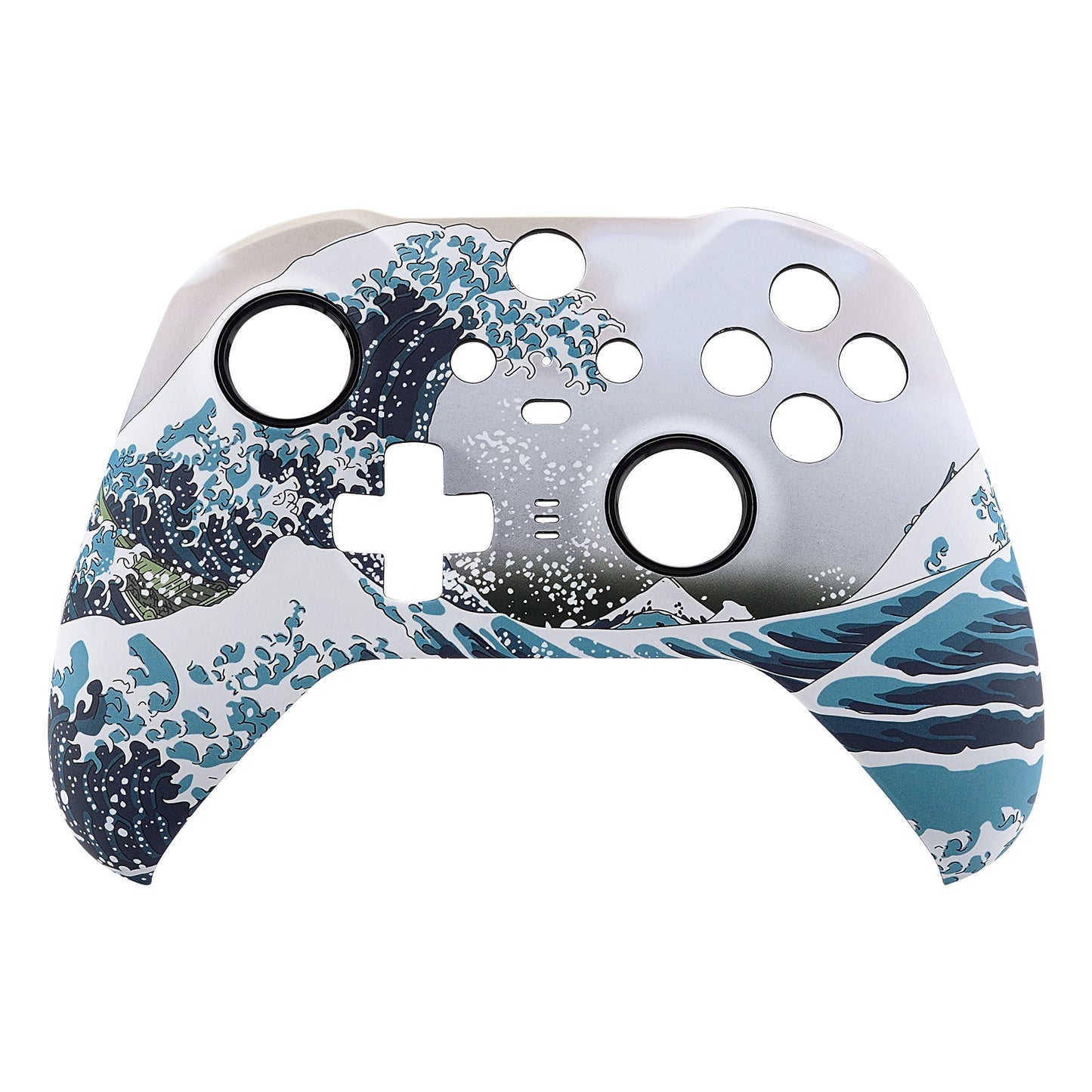 eXtremeRate Retail The Great Wave Patterned Faceplate Cover, Soft Touch Front Housing Shell Case Replacement Kit for Xbox One Elite Series 2 Controller (Model 1797 and Core Model 1797) - Thumbstick Accent Rings Included - ELT106