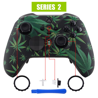 eXtremeRate Retail Green Weeds Patterned Faceplate Cover, Soft Touch Front Housing Shell Case Replacement Kit for Xbox One Elite Series 2 Controller (Model 1797 and Core Model 1797) - Thumbstick Accent Rings Included - ELT111