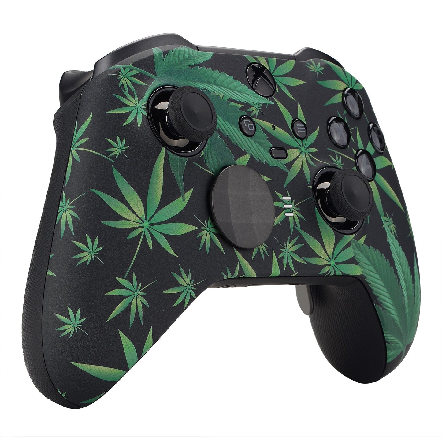 eXtremeRate Retail Green Weeds Patterned Faceplate Cover, Soft Touch Front Housing Shell Case Replacement Kit for Xbox One Elite Series 2 Controller (Model 1797 and Core Model 1797) - Thumbstick Accent Rings Included - ELT111