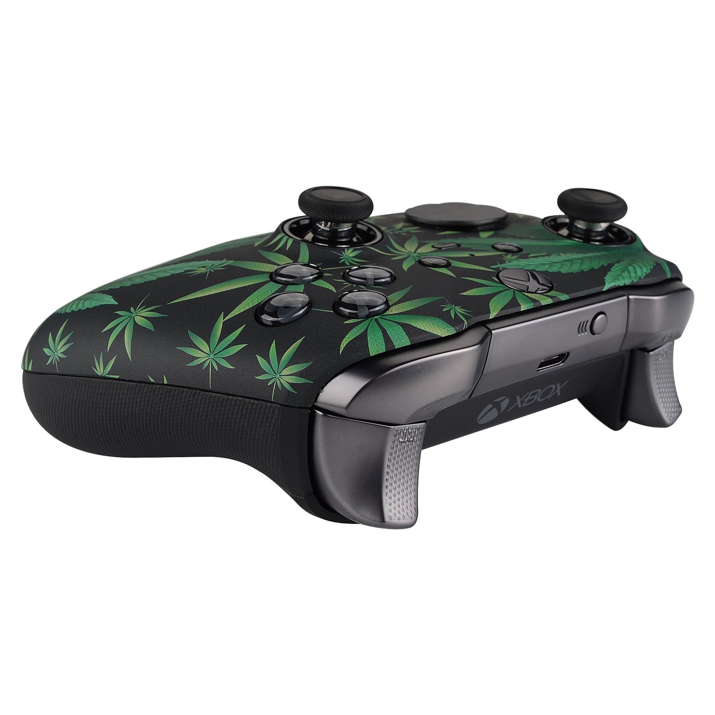 eXtremeRate Retail Green Weeds Patterned Faceplate Cover, Soft Touch Front Housing Shell Case Replacement Kit for Xbox One Elite Series 2 Controller (Model 1797 and Core Model 1797) - Thumbstick Accent Rings Included - ELT111