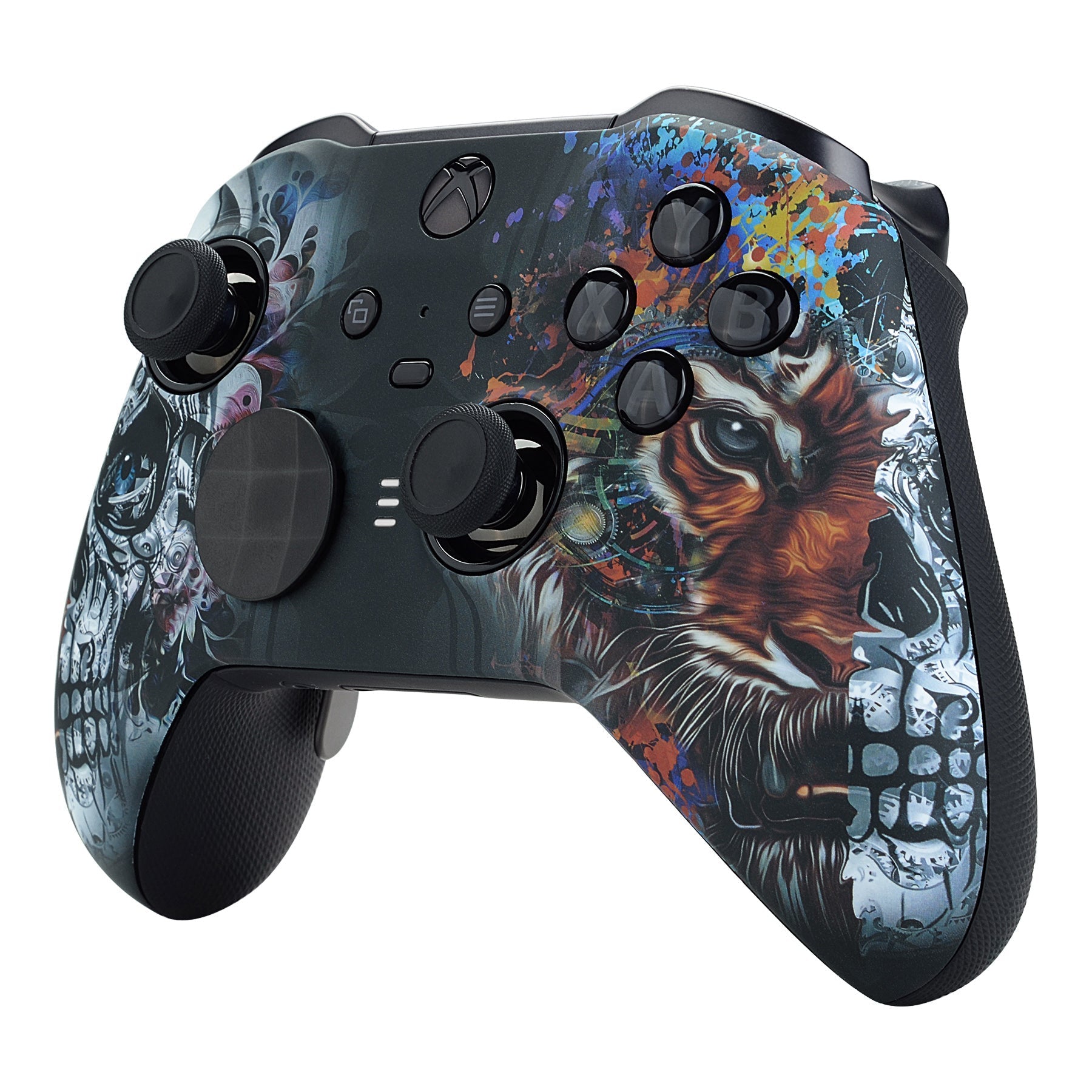 eXtremeRate Retail Tiger Skull Patterned Faceplate Cover, Soft Touch Front Housing Shell Case Replacement Kit for Xbox One Elite Series 2 Controller (Model 1797 and Core Model 1797) - Thumbstick Accent Rings Included - ELT113