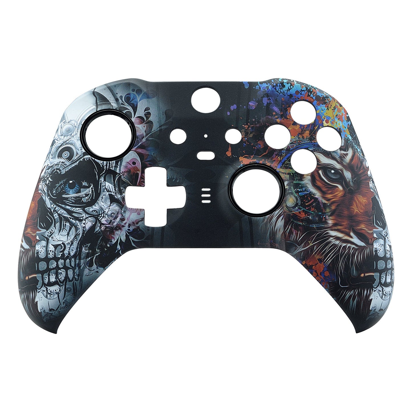 eXtremeRate Retail Tiger Skull Patterned Faceplate Cover, Soft Touch Front Housing Shell Case Replacement Kit for Xbox One Elite Series 2 Controller (Model 1797 and Core Model 1797) - Thumbstick Accent Rings Included - ELT113