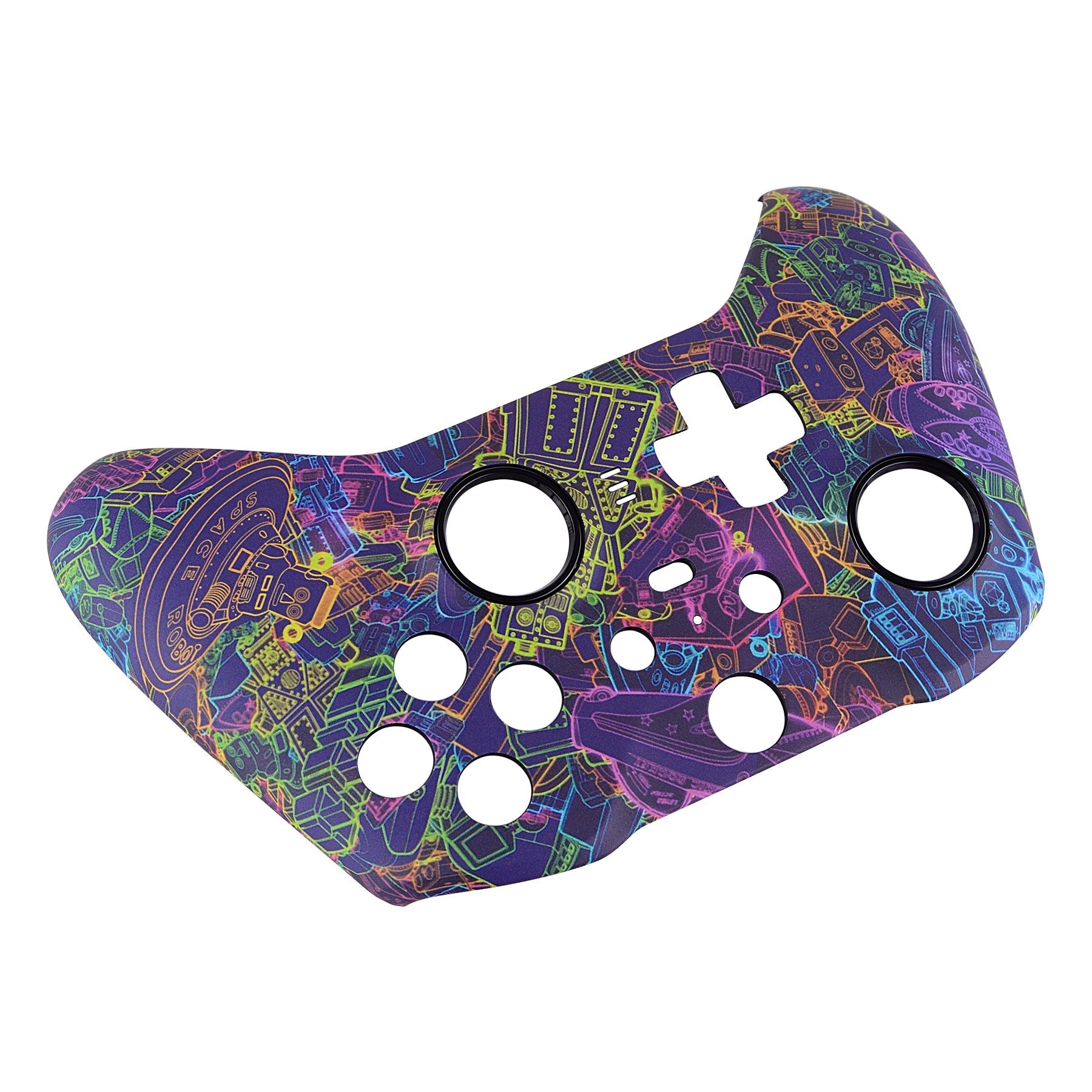 eXtremeRate Retail Neon Novel Patterned Faceplate Cover, Soft Touch Front Housing Shell Case Replacement Kit for Xbox One Elite Series 2 Controller (Model 1797 and Core Model 1797) - Thumbstick Accent Rings Included - ELT127