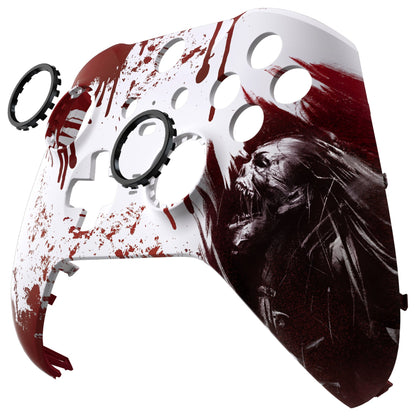 eXtremeRate Retail Blood Zombie Style Faceplate Cover, Soft Touch Front Housing Shell Case Replacement Kit for Xbox One Elite Series 2 Controller (Model 1797 and Core Model 1797) - Thumbstick Accent Rings Included - ELT139