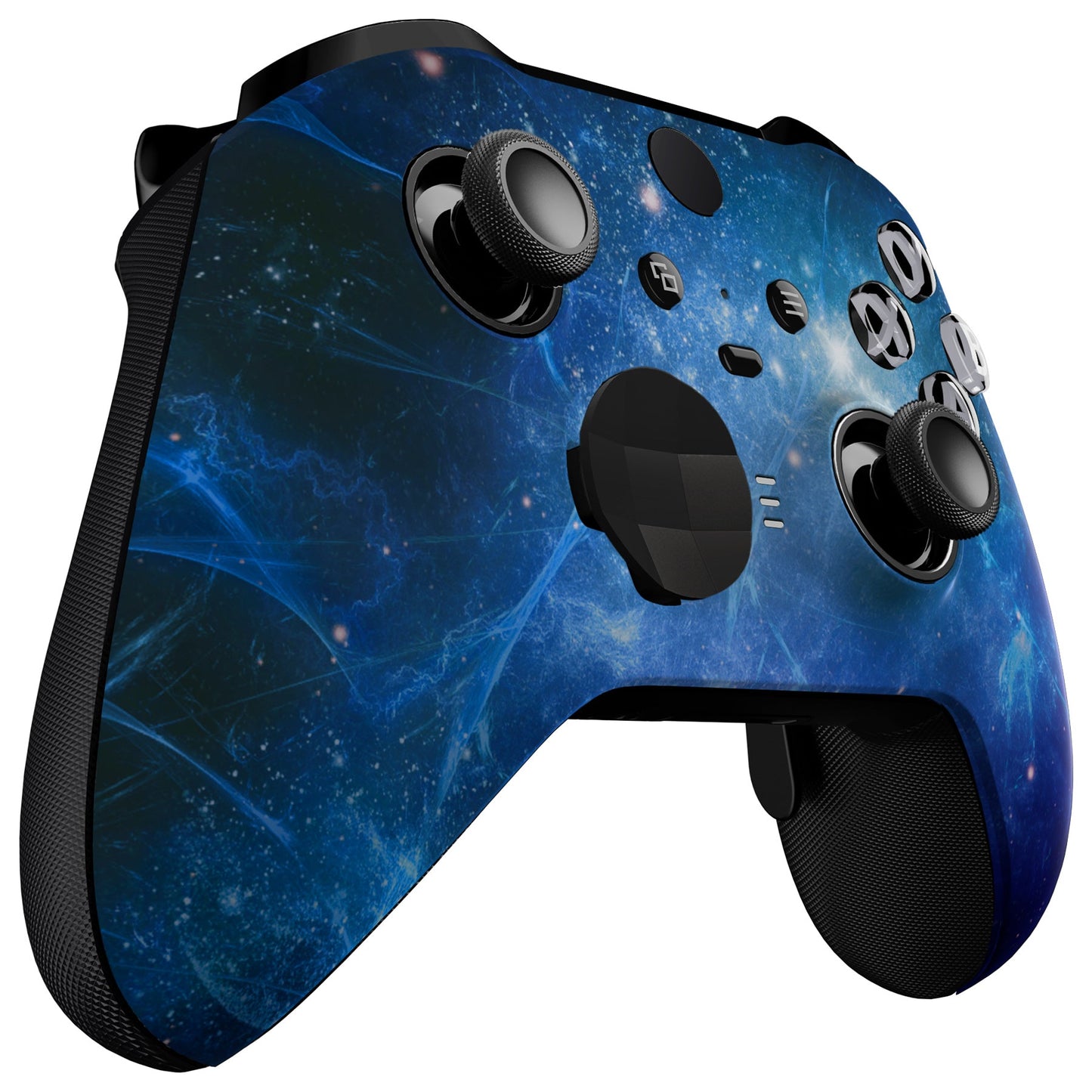 eXtremeRate Retail Blue Nebula Style Faceplate Cover, Soft Touch Front Housing Shell Case Replacement Kit for Xbox One Elite Series 2 Controller Model 1797 - Thumbstick Accent Rings Included - ELT143