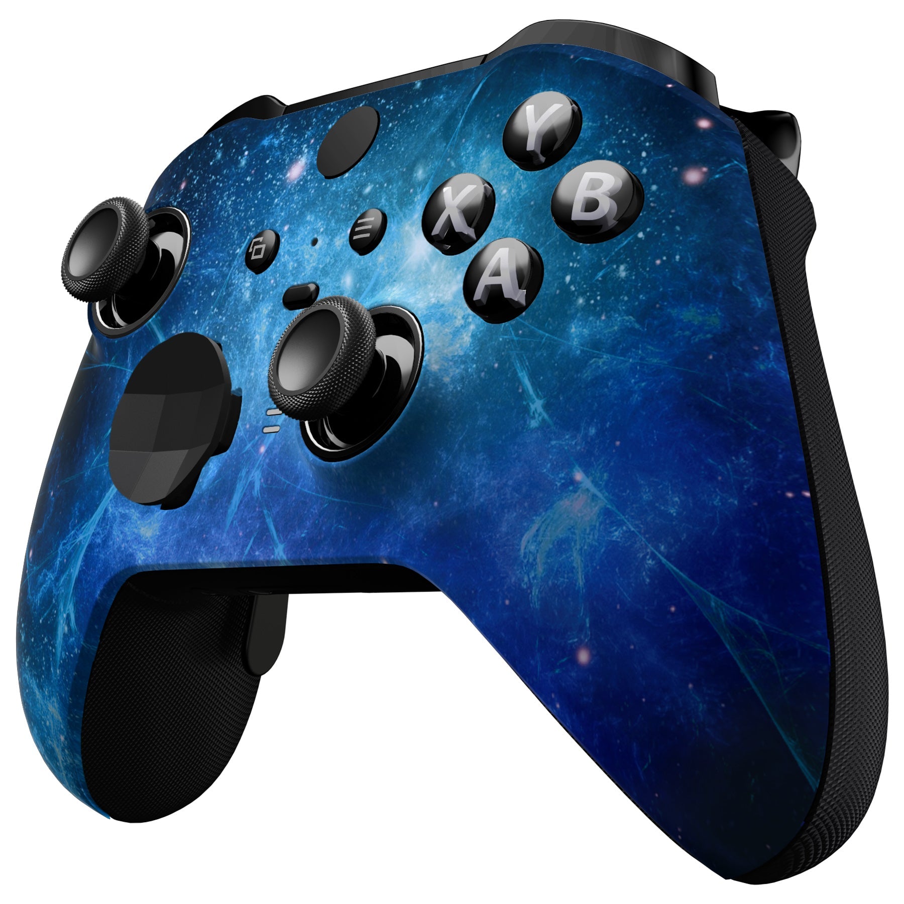 eXtremeRate Retail Blue Nebula Style Faceplate Cover, Soft Touch Front Housing Shell Case Replacement Kit for Xbox One Elite Series 2 Controller Model 1797 - Thumbstick Accent Rings Included - ELT143