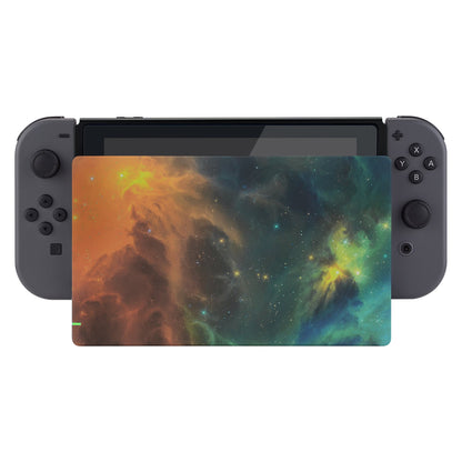 eXtremeRate Retail Custom Soft Touch Grip Faceplate for Nintendo Switch Dock, Orange Star Universe Patterned DIY Replacement Housing Shell for Nintendo Switch Dock - Dock NOT Included - FDT102