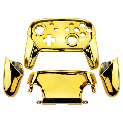 eXtremeRate Retail Chrome Gold Faceplate Backplate Handles for Nintendo Switch Pro Controller, Glossy DIY Replacement Grip Housing Shell Cover for Nintendo Switch Pro - Controller NOT Included - FRD401