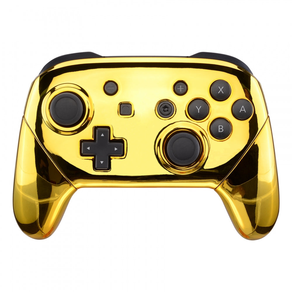 eXtremeRate Retail Chrome Gold Faceplate Backplate Handles for Nintendo Switch Pro Controller, Glossy DIY Replacement Grip Housing Shell Cover for Nintendo Switch Pro - Controller NOT Included - FRD401