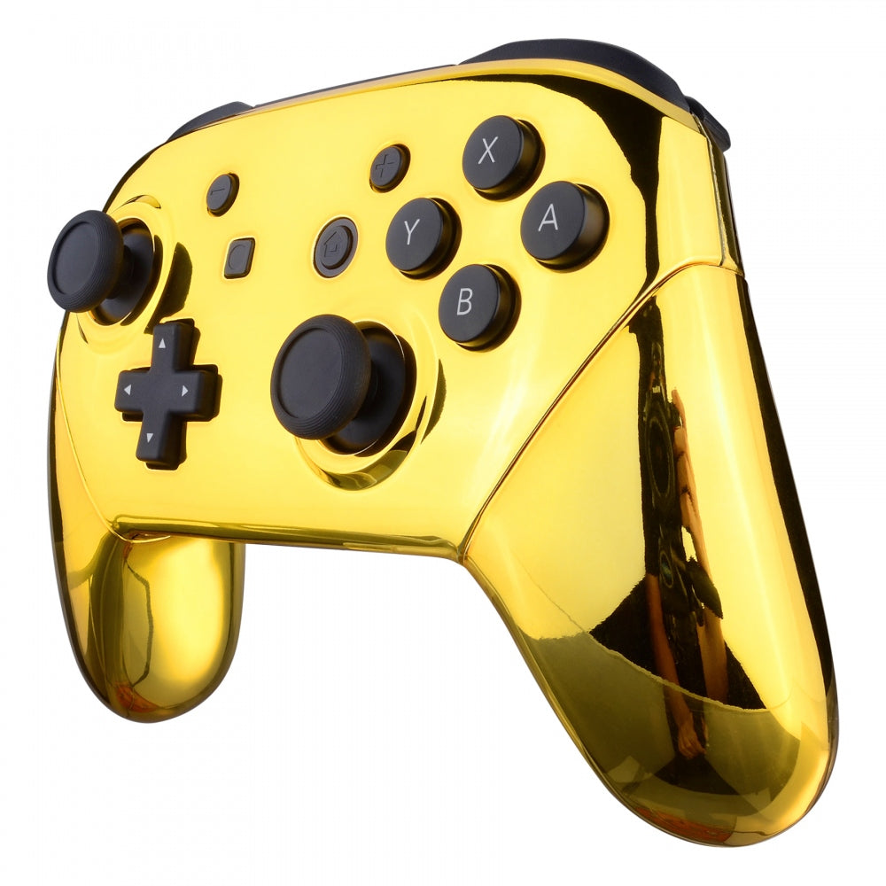 eXtremeRate Retail Chrome Gold Faceplate Backplate Handles for Nintendo Switch Pro Controller, Glossy DIY Replacement Grip Housing Shell Cover for Nintendo Switch Pro - Controller NOT Included - FRD401