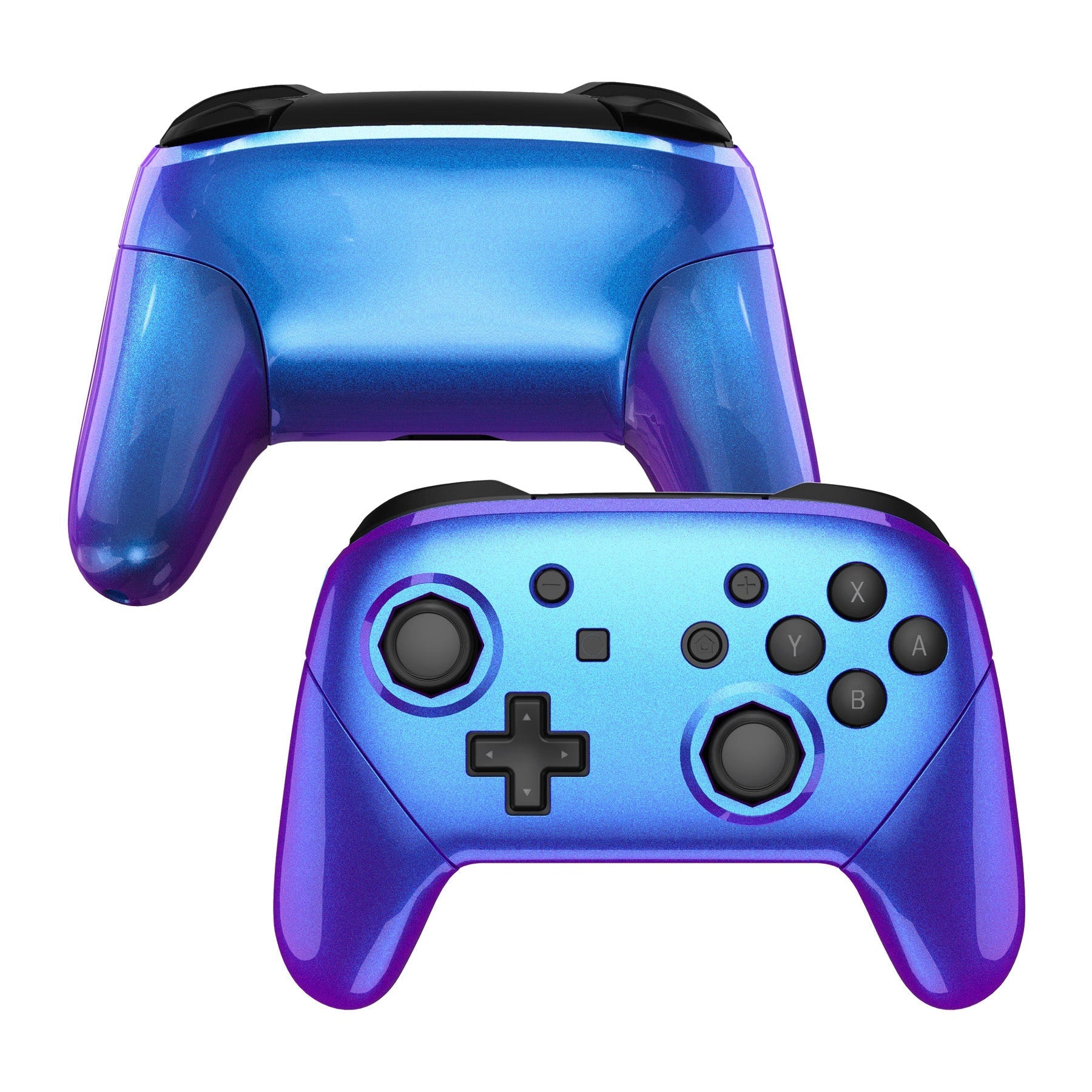 eXtremeRate Retail Chameleon Purple Blue Faceplate Backplate Handles Cover, Octagonal Gated Sticks Design DIY Replacement Grip Housing Shell for NS Switch Pro Controller - Controller NOT Included - FRE607