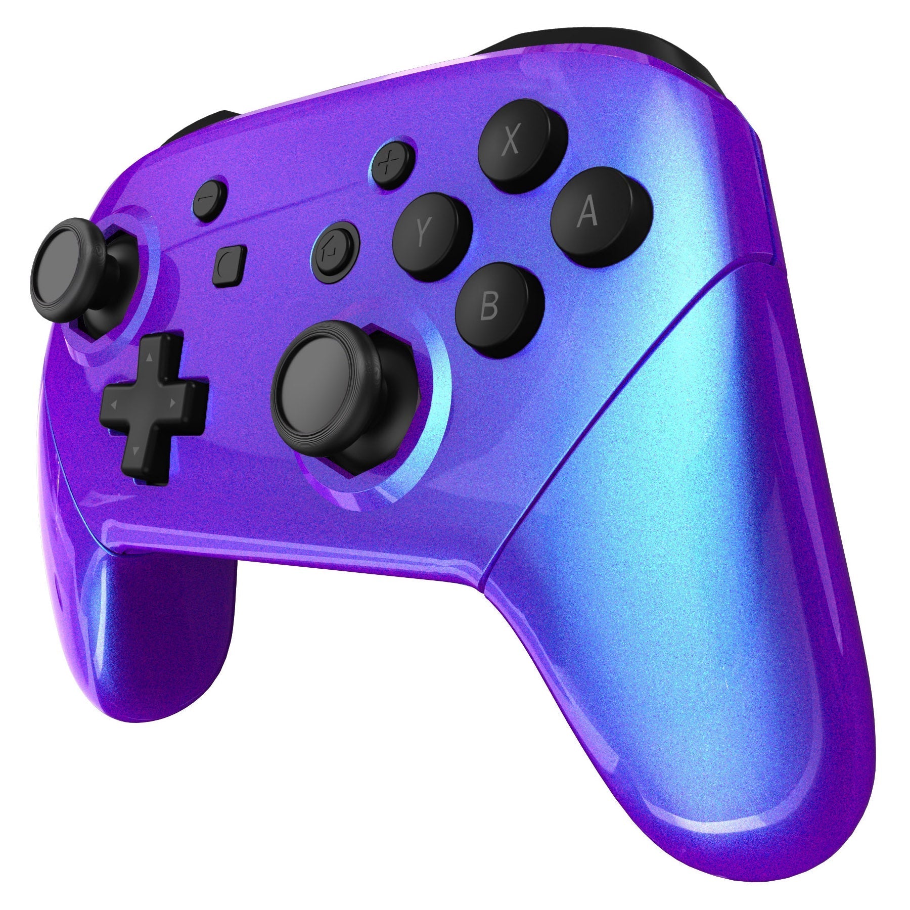 eXtremeRate Retail Chameleon Purple Blue Faceplate Backplate Handles Cover, Octagonal Gated Sticks Design DIY Replacement Grip Housing Shell for NS Switch Pro Controller - Controller NOT Included - FRE607