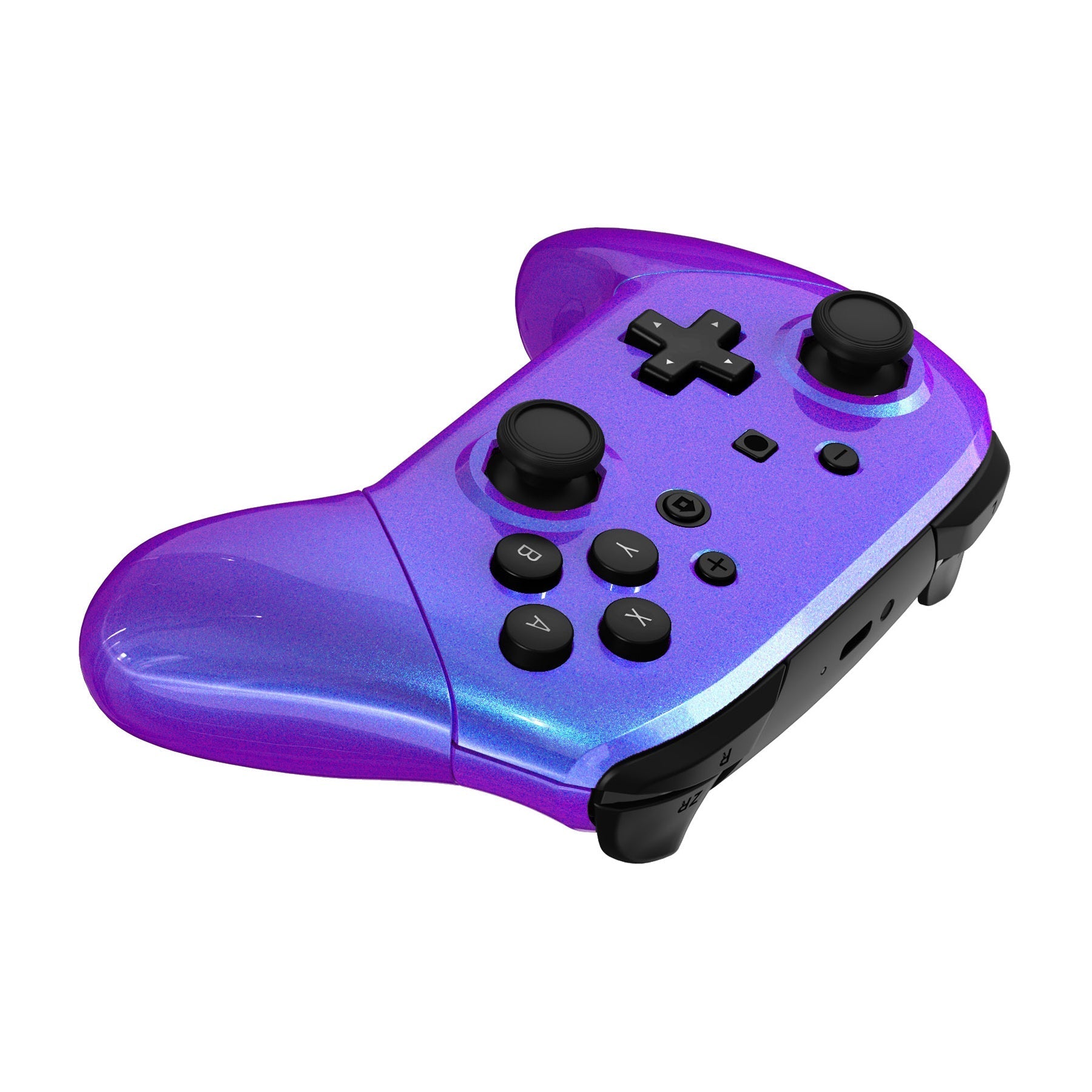 eXtremeRate Retail Chameleon Purple Blue Faceplate Backplate Handles Cover, Octagonal Gated Sticks Design DIY Replacement Grip Housing Shell for NS Switch Pro Controller - Controller NOT Included - FRE607