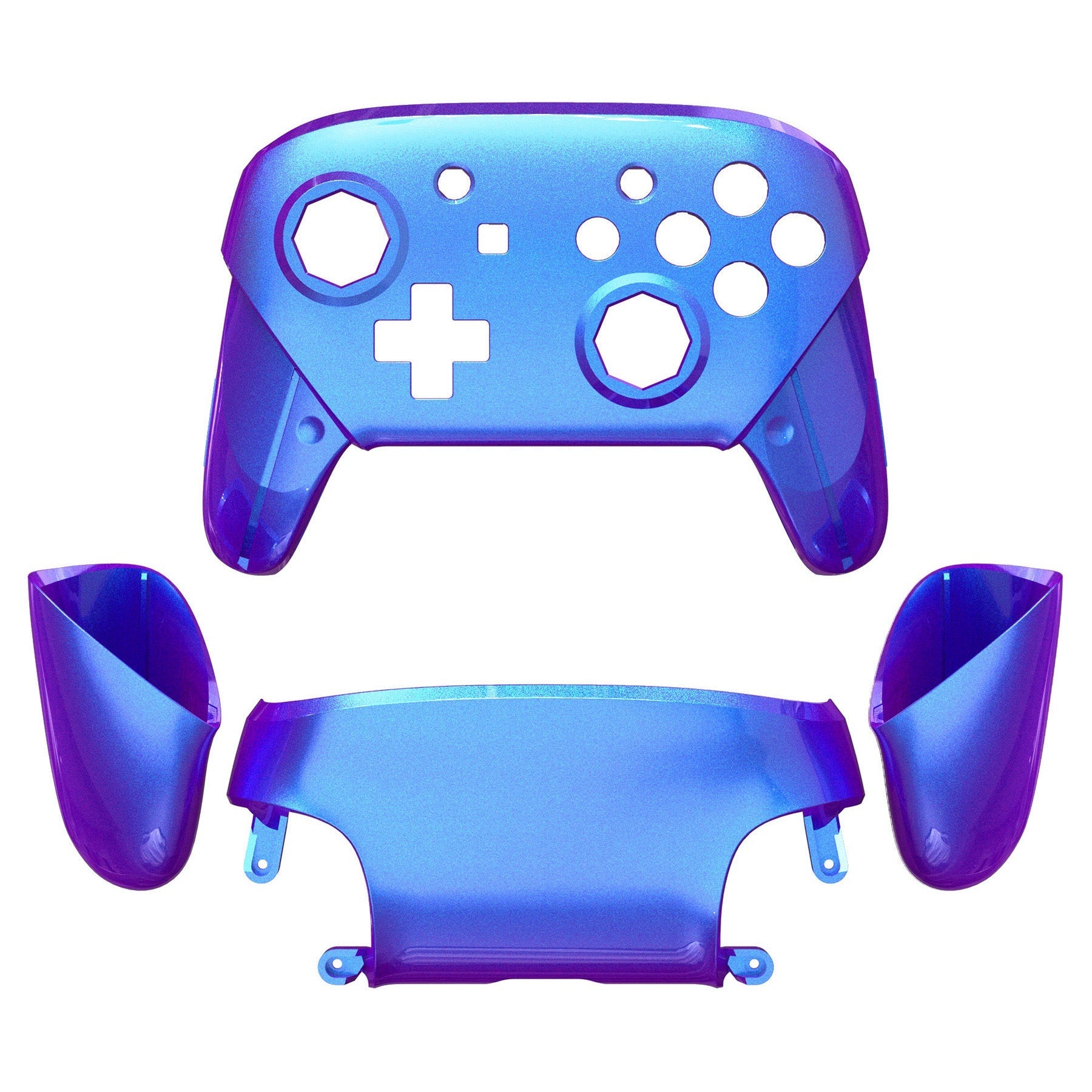 eXtremeRate Retail Chameleon Purple Blue Faceplate Backplate Handles Cover, Octagonal Gated Sticks Design DIY Replacement Grip Housing Shell for NS Switch Pro Controller - Controller NOT Included - FRE607