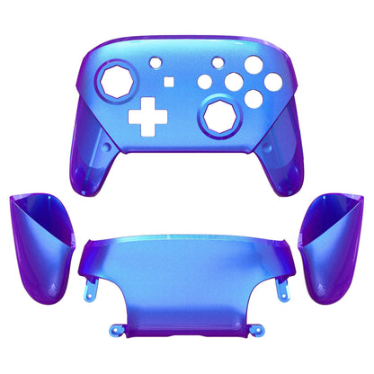 eXtremeRate Retail Chameleon Purple Blue Faceplate Backplate Handles Cover, Octagonal Gated Sticks Design DIY Replacement Grip Housing Shell for NS Switch Pro Controller - Controller NOT Included - FRE607