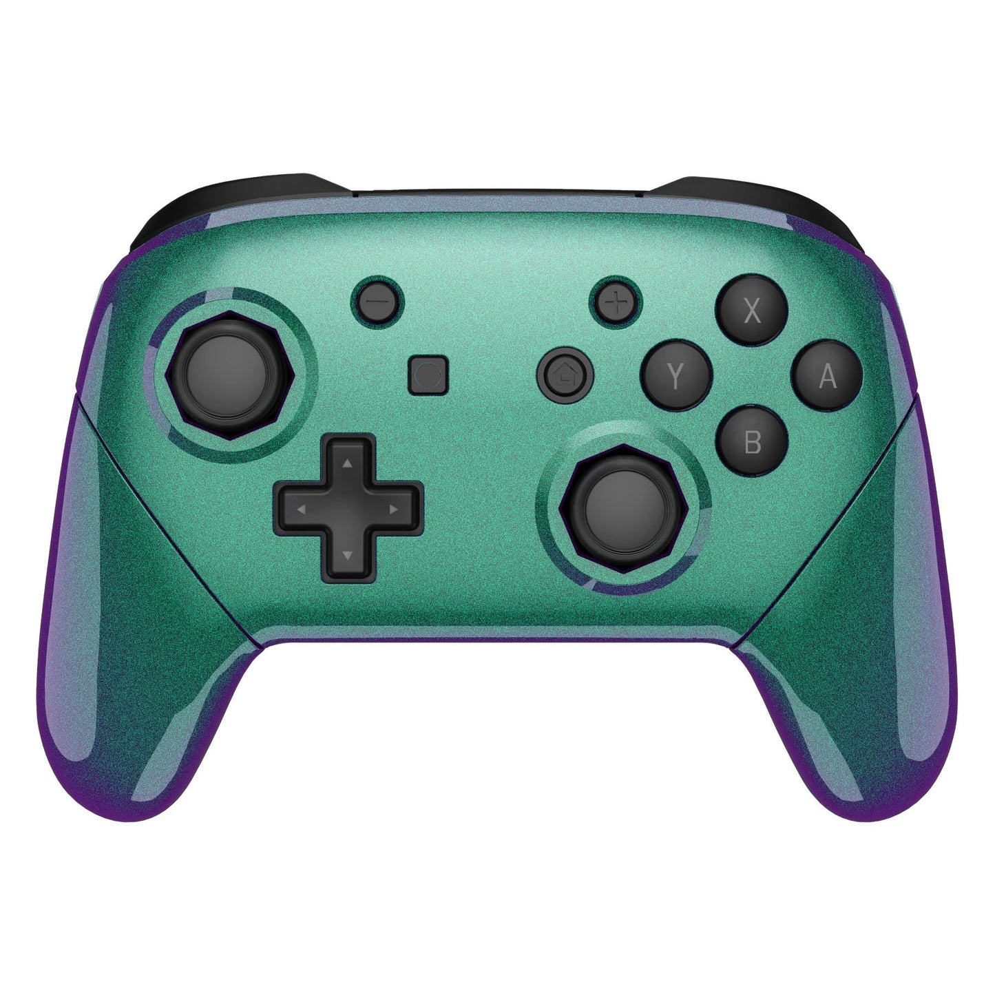 eXtremeRate Retail Chameleon Green Purple Faceplate Backplate Handles Cover, Octagonal Gated Sticks Design DIY Replacement Grip Housing Shell for NS Switch Pro Controller - Controller NOT Included - FRE608