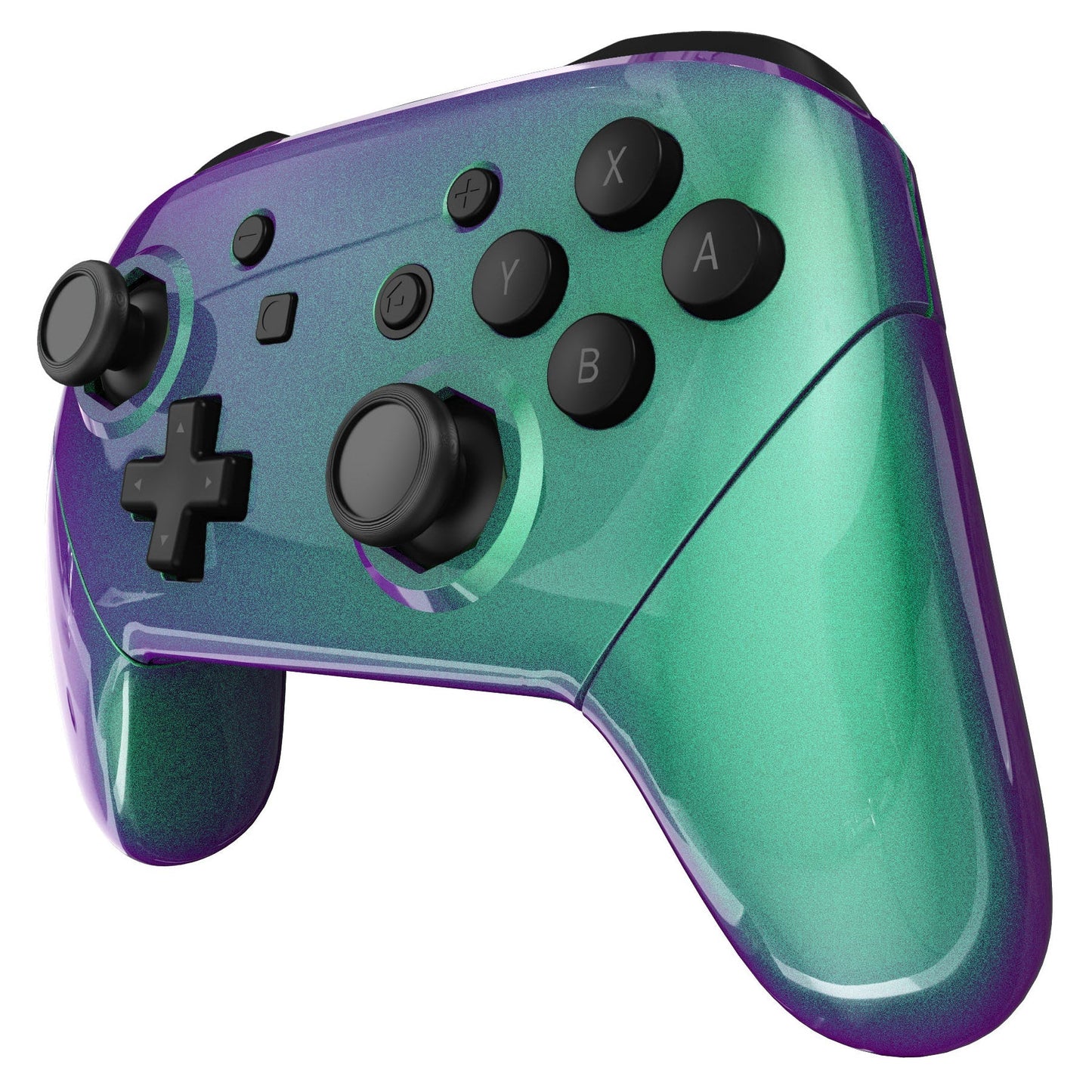 eXtremeRate Retail Chameleon Green Purple Faceplate Backplate Handles Cover, Octagonal Gated Sticks Design DIY Replacement Grip Housing Shell for NS Switch Pro Controller - Controller NOT Included - FRE608