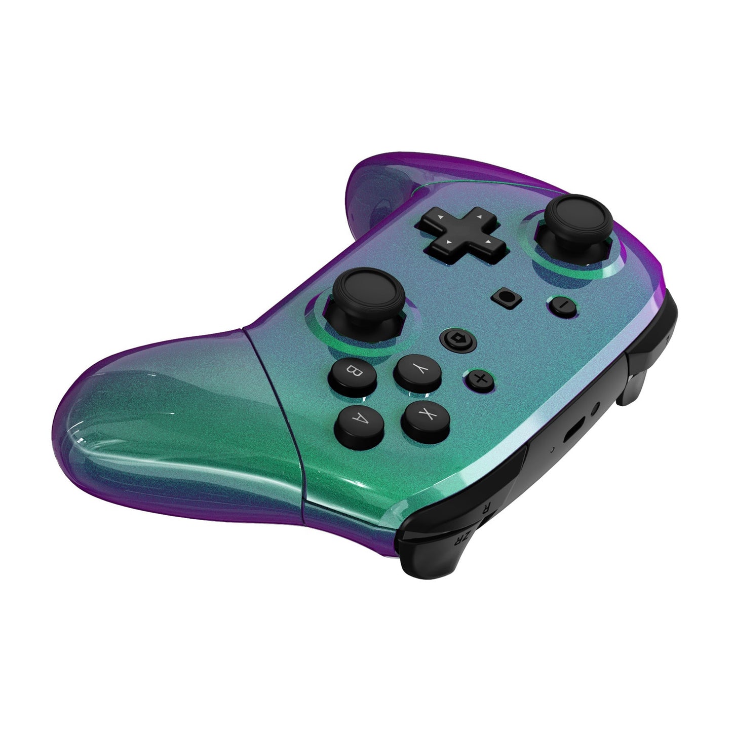 eXtremeRate Retail Chameleon Green Purple Faceplate Backplate Handles Cover, Octagonal Gated Sticks Design DIY Replacement Grip Housing Shell for NS Switch Pro Controller - Controller NOT Included - FRE608