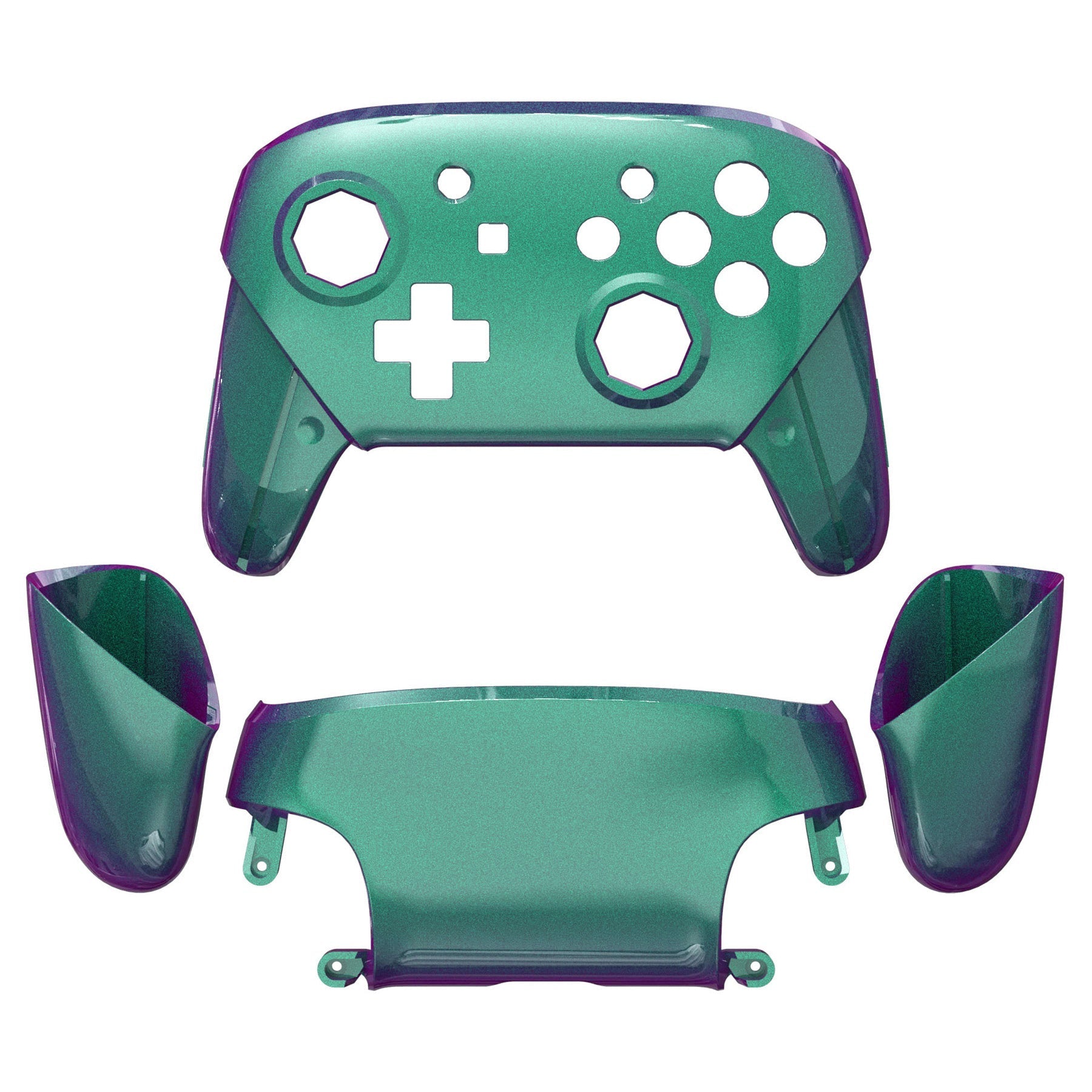 eXtremeRate Retail Chameleon Green Purple Faceplate Backplate Handles Cover, Octagonal Gated Sticks Design DIY Replacement Grip Housing Shell for NS Switch Pro Controller - Controller NOT Included - FRE608