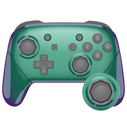 eXtremeRate Nintendo Switch Pro用 八角形ゲート付きスティックデザイン交換フルセットシェル【カメレオングリーンパープル】