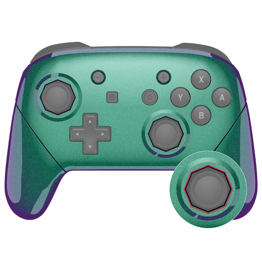 eXtremeRate Nintendo Switch Pro用 八角形ゲート付きスティックデザイン交換フルセットシェル【カメレオングリーンパープル】