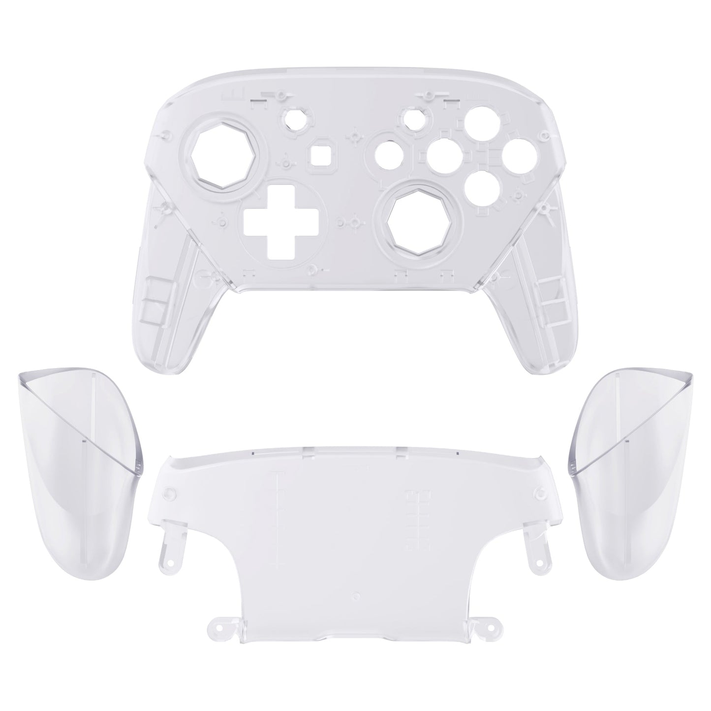 eXtremeRate Retail Clear Octagonal Gated Sticks Faceplate Backplate Handles, DIY Replacement Grip Housing Shell Cover for NS Switch Pro Controller - Controller NOT Included - FRE614