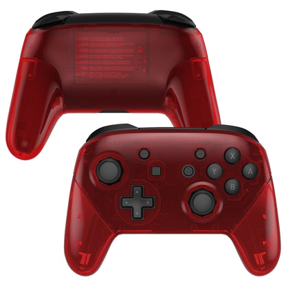 eXtremeRate Retail Clear Red Octagonal Gated Sticks Faceplate Backplate Handles, DIY Replacement Grip Housing Shell Cover for NS Switch Pro Controller - Controller NOT Included - FRE615