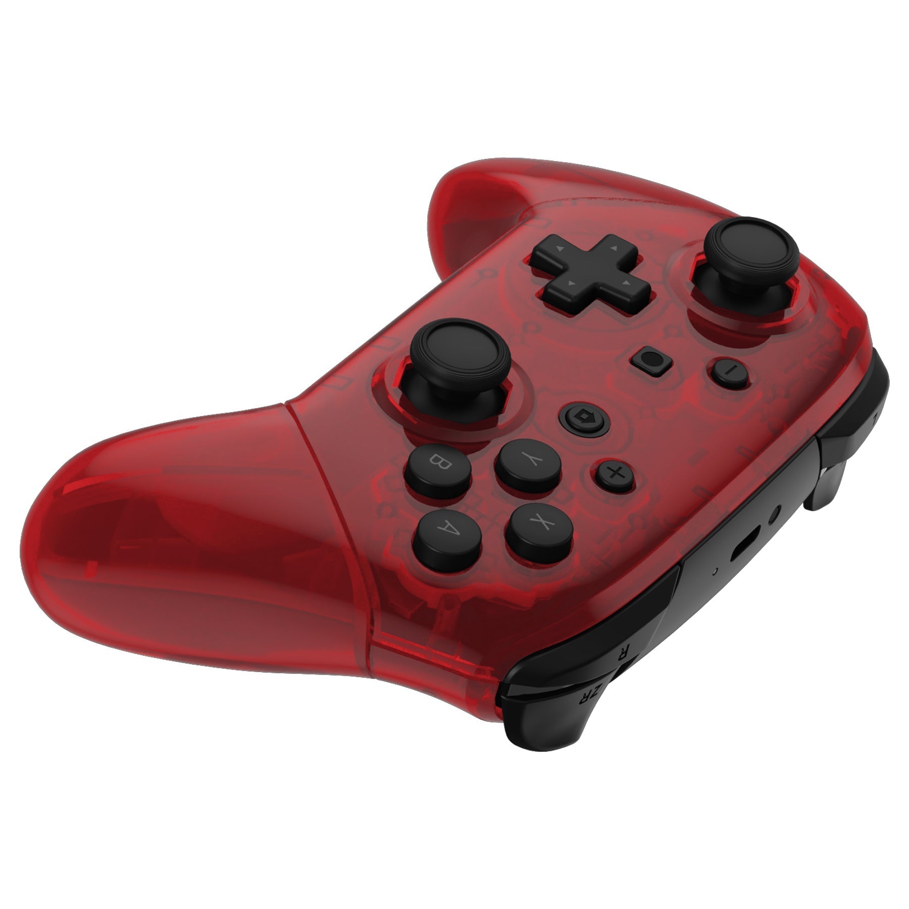 eXtremeRate Retail Clear Red Octagonal Gated Sticks Faceplate Backplate Handles, DIY Replacement Grip Housing Shell Cover for NS Switch Pro Controller - Controller NOT Included - FRE615