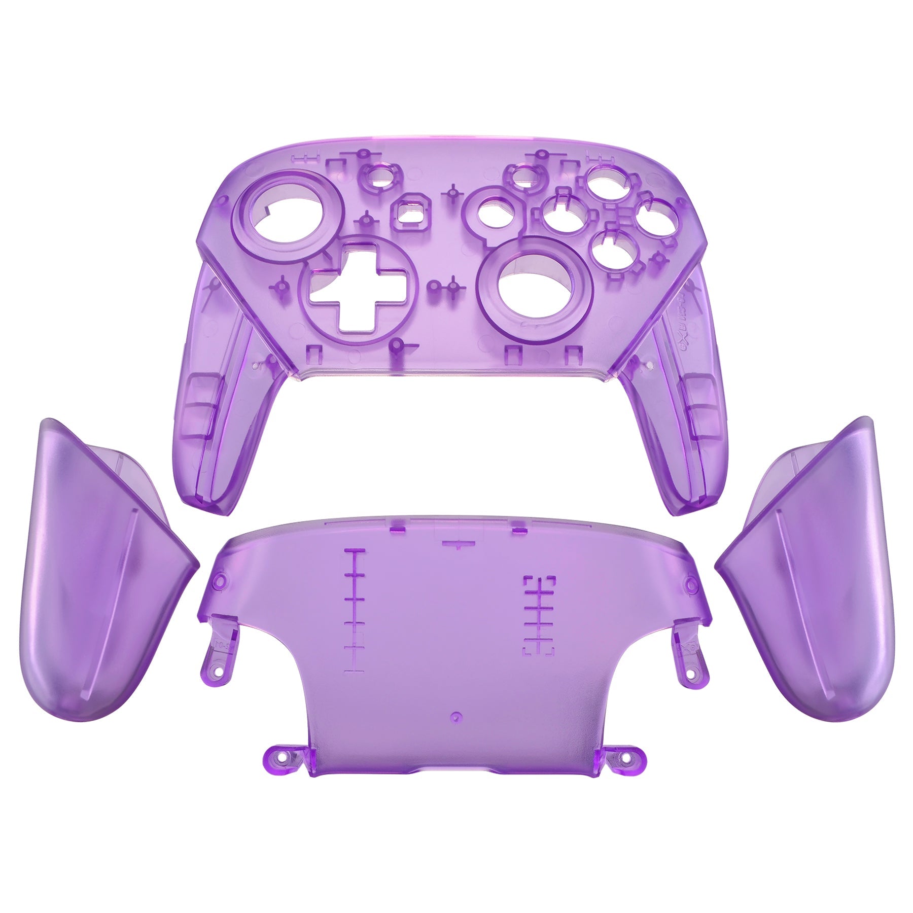 eXtremeRate Retail Clear Atomic Purple Faceplate Backplate Handles for Nintendo Switch Pro Controller, DIY Replacement Grip Housing Shell Cover for Nintendo Switch Pro - Controller NOT Included - FRM505