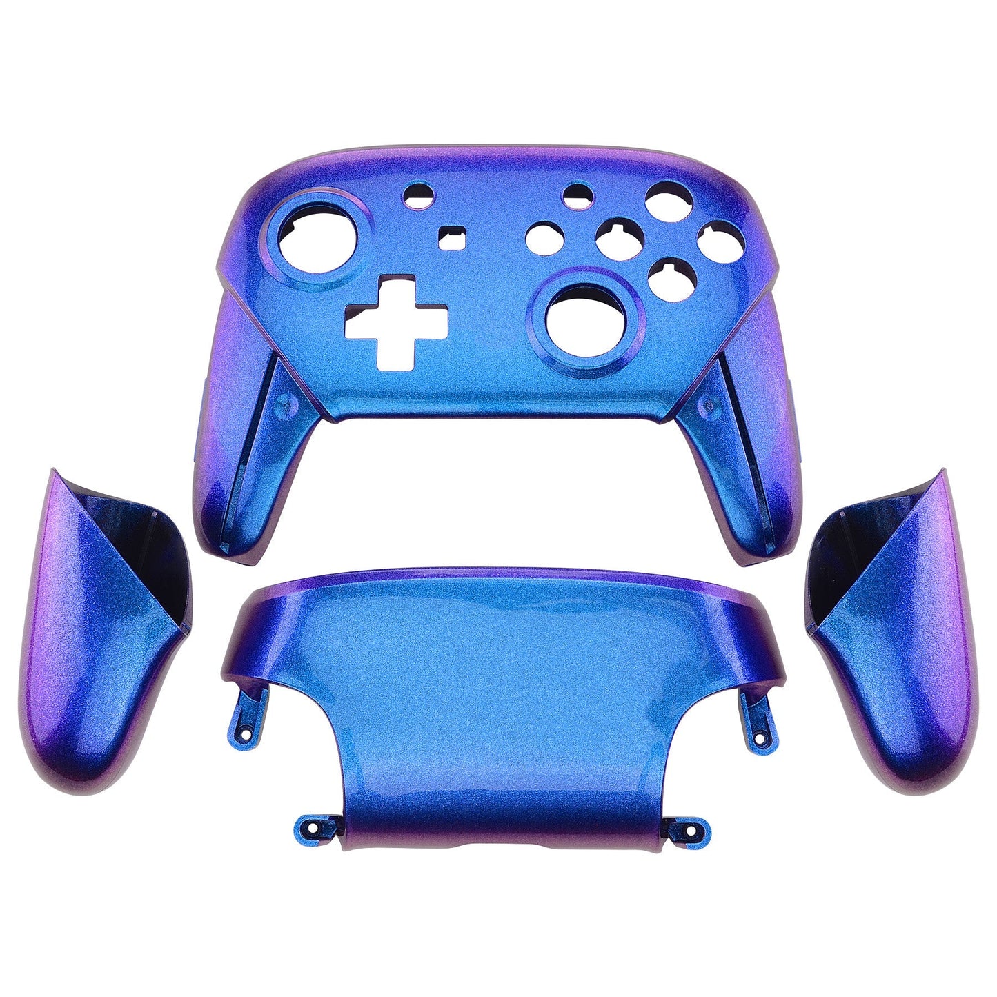 eXtremeRate Retail Chameleon Faceplate Backplate Handles for NS Switch Pro Controller, Purple Blue DIY Replacement Grip Housing Shell Cover for NS Switch Pro - Controller NOT Included - FRP301