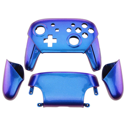 eXtremeRate Retail Chameleon Faceplate Backplate Handles for NS Switch Pro Controller, Purple Blue DIY Replacement Grip Housing Shell Cover for NS Switch Pro - Controller NOT Included - FRP301